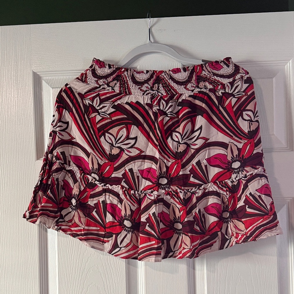 Anthropologie Pink and Red Floral Mini Skirt
